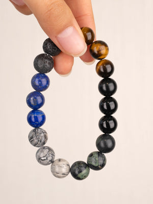 SENLLY Horizon Guard - Beaded Stretch Bracelet with Natural Tiger Eye, Lapis Lazuli & Picasso Jasper, Handcrafted Natural Stone Jewelry for Strength, Balance & Clarity