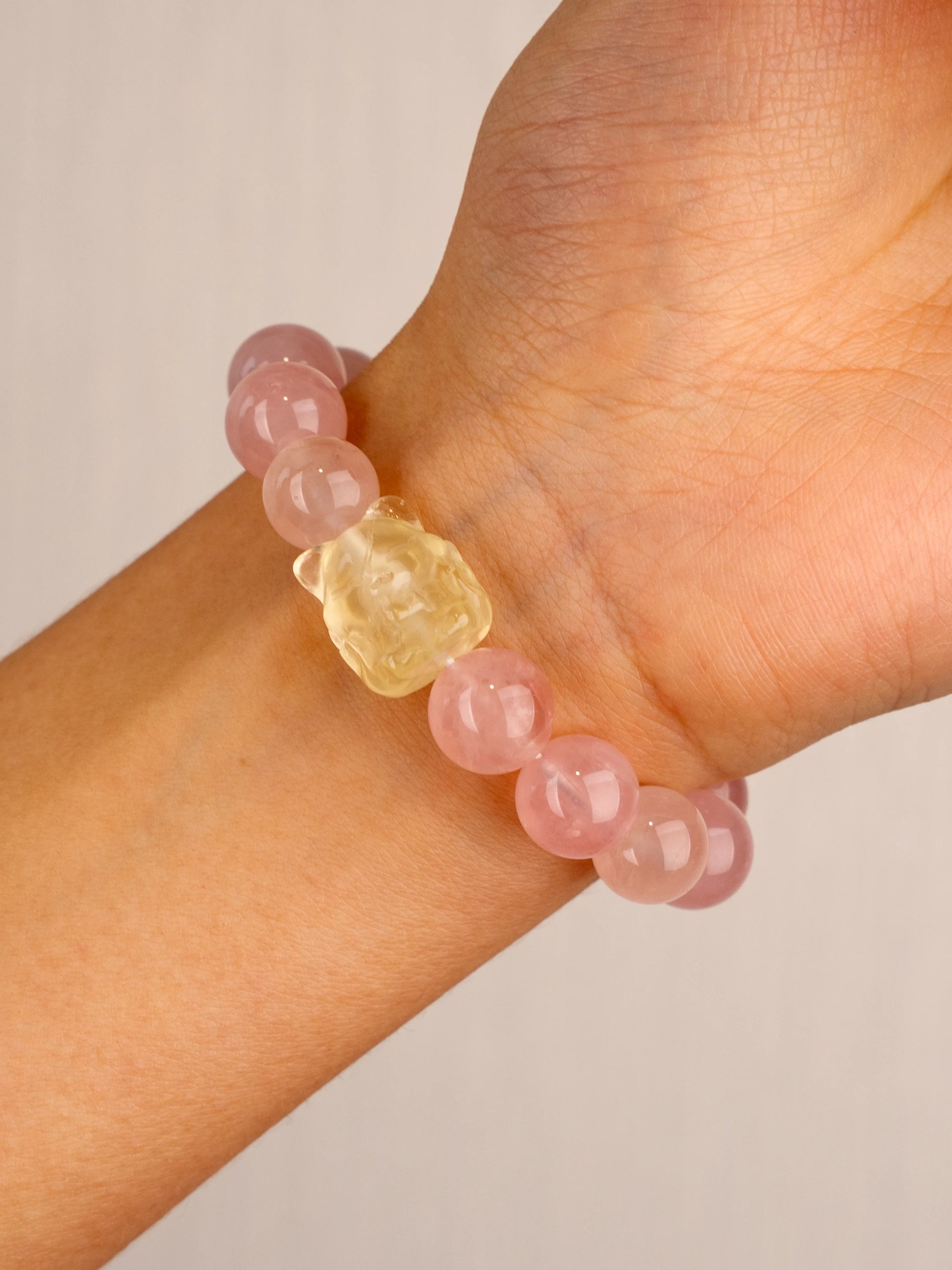 SENLLY Foxlight Bloom - Beaded Stretch Bracelet with Rose Quartz & Citrine Nine-Tailed Fox, Handcrafted Natural Stone Jewelry for Love, Warmth & Attraction