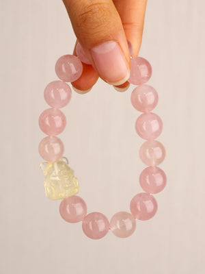 SENLLY Foxlight Bloom - Beaded Stretch Bracelet with Rose Quartz & Citrine Nine-Tailed Fox, Handcrafted Natural Stone Jewelry for Love, Warmth & Attraction