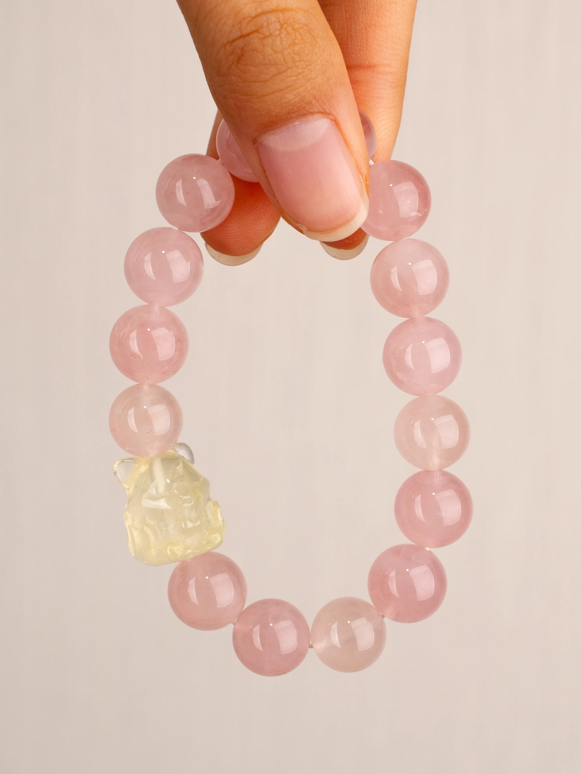 SENLLY Foxlight Bloom - Beaded Stretch Bracelet with Rose Quartz & Citrine Nine-Tailed Fox, Handcrafted Natural Stone Jewelry for Love, Warmth & Attraction