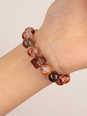 SENLLY Ember Clarity - Beaded Stretch Bracelet with Red Hematoid Quartz, Smoky Quartz & Square Hematoid Accent, Handcrafted Natural Stone Jewelry for Balance, Strength & Focus
