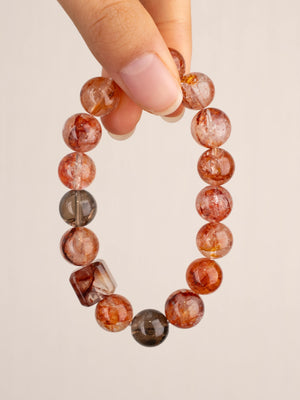 SENLLY Ember Clarity - Beaded Stretch Bracelet with Red Hematoid Quartz, Smoky Quartz & Square Hematoid Accent, Handcrafted Natural Stone Jewelry for Balance, Strength & Focus