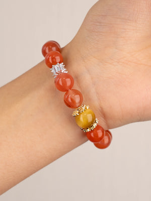 SENLLY Radiant Ignite - Beaded Stretch Bracelet with Natural South Red Agate & Gold Tiger Eye, Handcrafted Natural Stone Jewelry for Strength, Confidence & Vitality