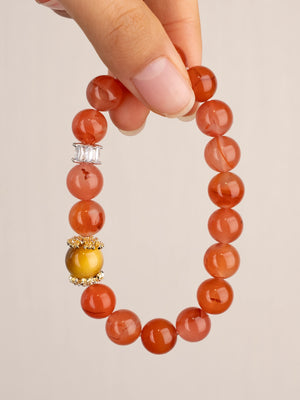 SENLLY Radiant Ignite - Beaded Stretch Bracelet with Natural South Red Agate & Gold Tiger Eye, Handcrafted Natural Stone Jewelry for Strength, Confidence & Vitality