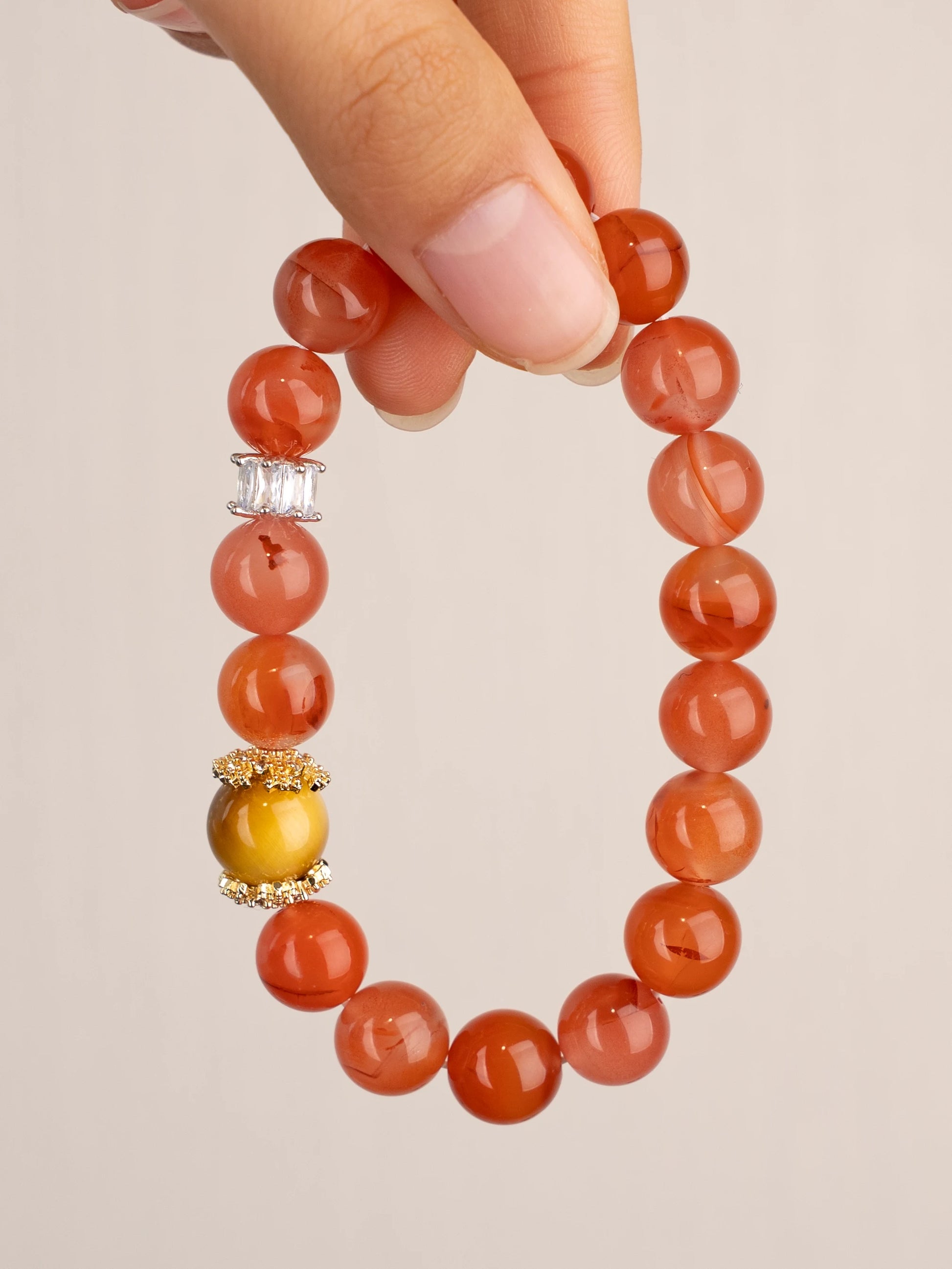 SENLLY Radiant Ignite - Beaded Stretch Bracelet with Natural South Red Agate & Gold Tiger Eye, Handcrafted Natural Stone Jewelry for Strength, Confidence & Vitality