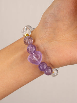 SENLLY Crystal Whisper - Beaded Stretch Bracelet with Natural Lavender Amethyst & Clear Quartz, Handcrafted Natural Stone Jewelry for Calm, Clarity & Harmony