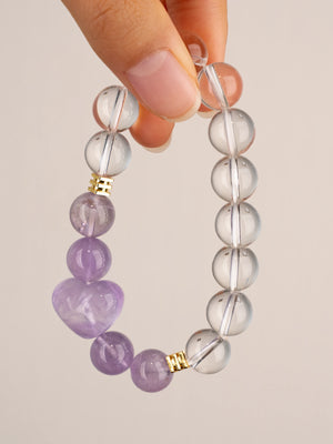SENLLY Crystal Whisper - Beaded Stretch Bracelet with Natural Lavender Amethyst & Clear Quartz, Handcrafted Natural Stone Jewelry for Calm, Clarity & Harmony