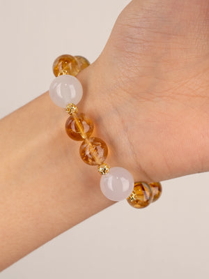 SENLLY Honey Glow - Beaded Stretch Bracelet with Natural Citrine & White Agate, Handcrafted Natural Stone Jewelry for Joy, Clarity & Positive Energy