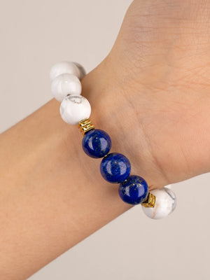 SENLLY Frosted Horizon â€?Beaded Stretch Bracelet with Howlite & Lapis Lazuli, Handmade Natural Stone Jewelry for Calm, Clarity & Balance