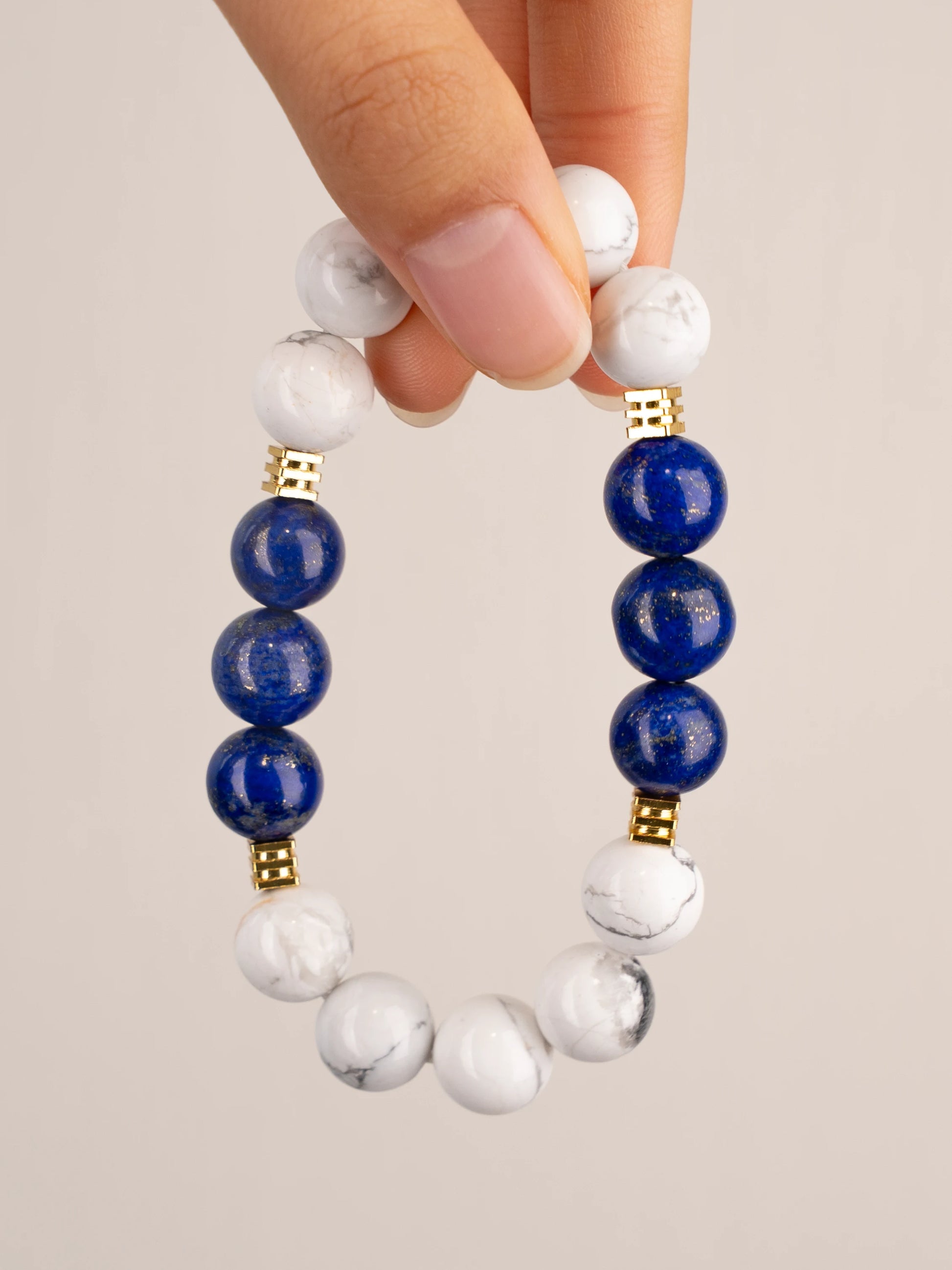 SENLLY Frosted Horizon â€?Beaded Stretch Bracelet with Howlite & Lapis Lazuli, Handmade Natural Stone Jewelry for Calm, Clarity & Balance