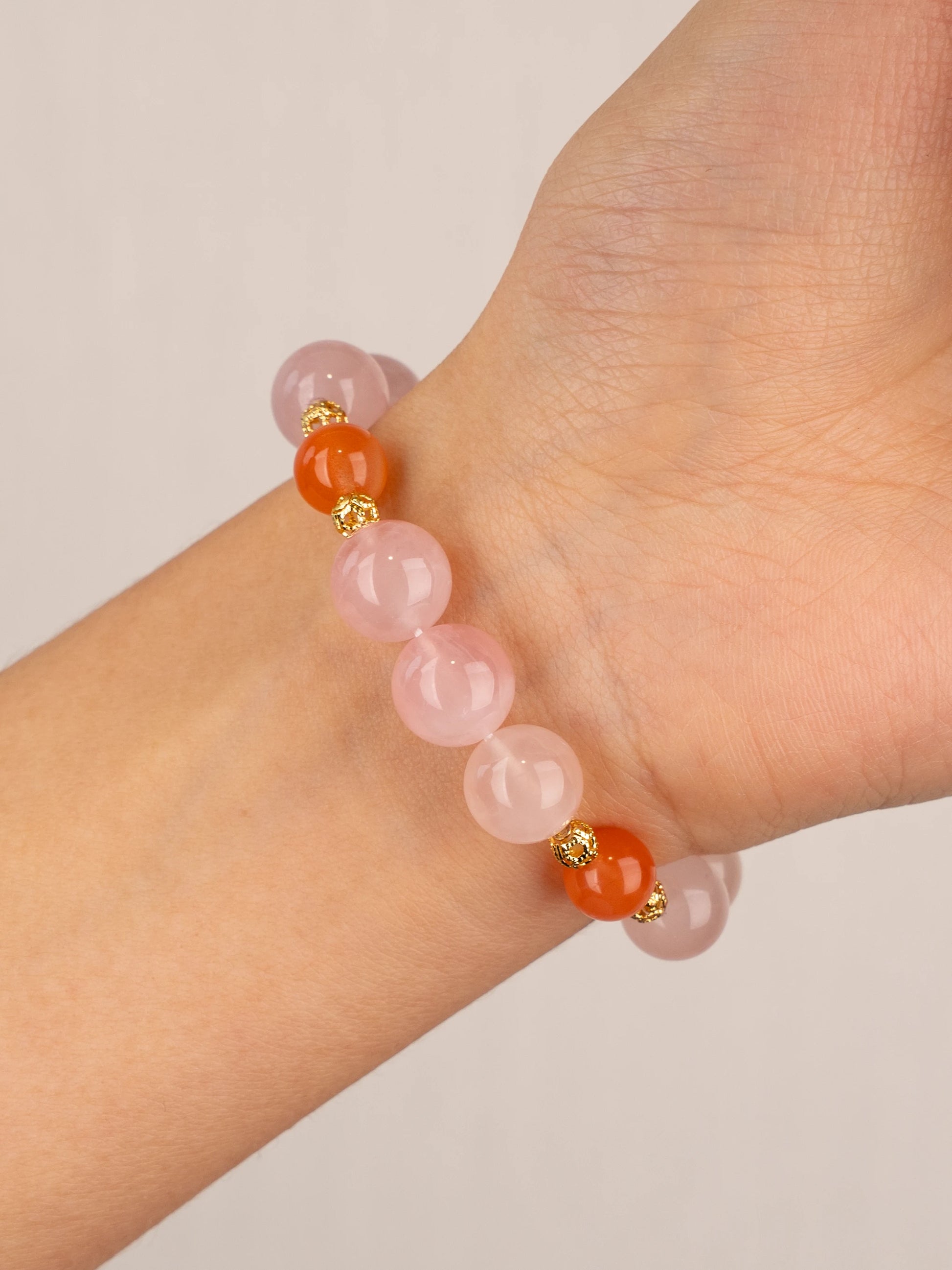 SENLLY Rose Dawn - Beaded Stretch Bracelet with Natural Rose Quartz & South Red Agate, Handcrafted Natural Stone Jewelry for Love, Harmony & Emotional Clarity