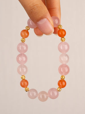 SENLLY Rose Dawn - Beaded Stretch Bracelet with Natural Rose Quartz & South Red Agate, Handcrafted Natural Stone Jewelry for Love, Harmony & Emotional Clarity