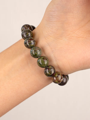 SENLLY Earth Sentinel - Beaded Stretch Bracelet with Natural Dragon Bloodstone, Handcrafted Natural Stone Jewelry for Strength, Grounding & Clarity