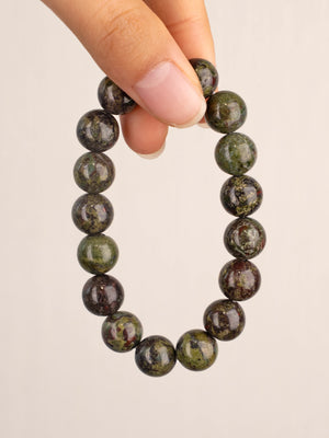 SENLLY Earth Sentinel - Beaded Stretch Bracelet with Natural Dragon Bloodstone, Handcrafted Natural Stone Jewelry for Strength, Grounding & Clarity
