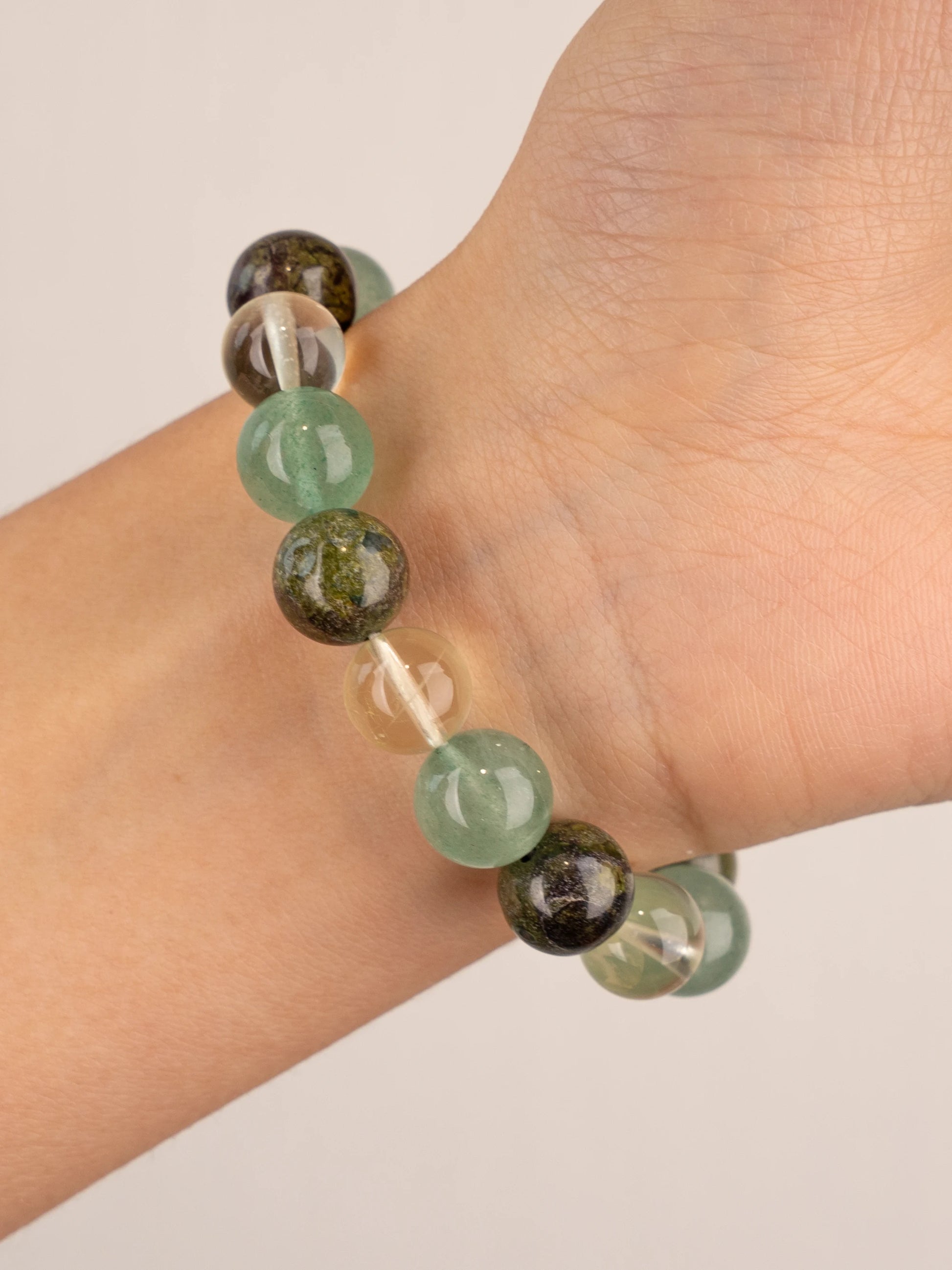 SENLLY Meadow Harmony - Beaded Stretch Bracelet with Natural Dragon Bloodstone, Green Strawberry Quartz & Lemon Quartz, Handcrafted Natural Stone Jewelry for Balance, Clarity & Inner Strength