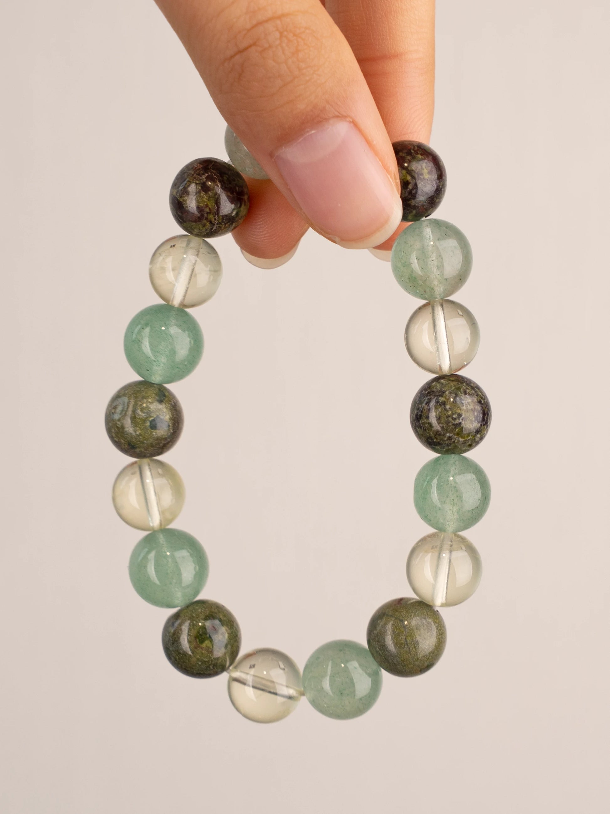 SENLLY Meadow Harmony - Beaded Stretch Bracelet with Natural Dragon Bloodstone, Green Strawberry Quartz & Lemon Quartz, Handcrafted Natural Stone Jewelry for Balance, Clarity & Inner Strength
