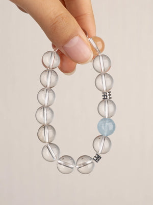 SENLLY Crystal Tide - Beaded Stretch Bracelet with Natural Aquamarine & Clear Quartz, Handcrafted Natural Stone Jewelry for Calm, Clarity & Inner Balance