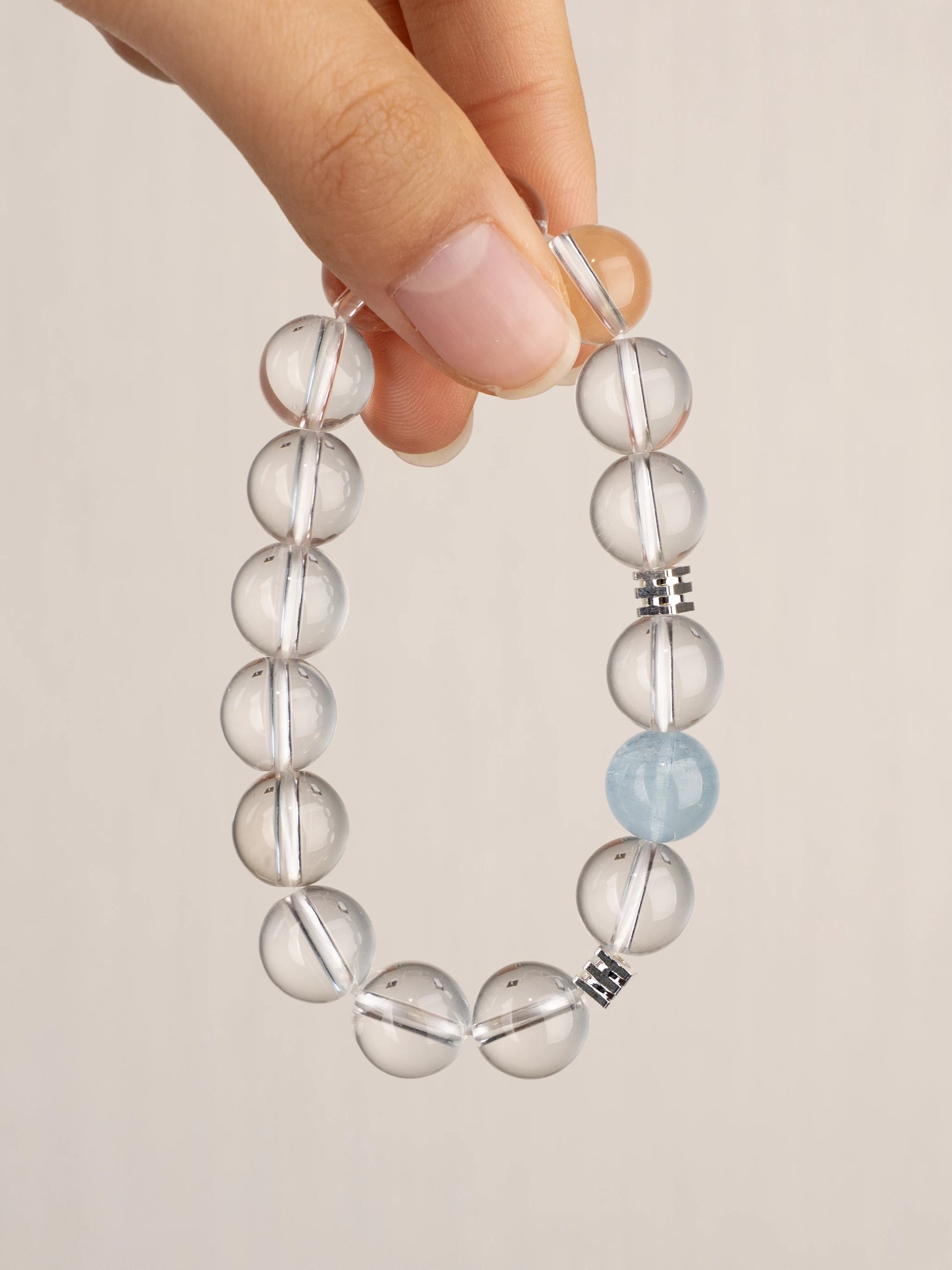 SENLLY Crystal Tide - Beaded Stretch Bracelet with Natural Aquamarine & Clear Quartz, Handcrafted Natural Stone Jewelry for Calm, Clarity & Inner Balance