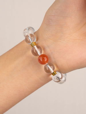 SENLLY Ember Clarity - Beaded Stretch Bracelet with Natural South Red Agate & Clear Quartz, Handcrafted Natural Stone Jewelry for Balance, Clarity & Inner Light