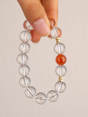 SENLLY Ember Clarity - Beaded Stretch Bracelet with Natural South Red Agate & Clear Quartz, Handcrafted Natural Stone Jewelry for Balance, Clarity & Inner Light