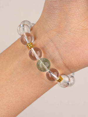 SENLLY Misty Clarity - Beaded Stretch Bracelet with Natural Green Fluorite & Clear Quartz, Handcrafted Natural Stone Jewelry for Calm, Clarity & Inner Balance