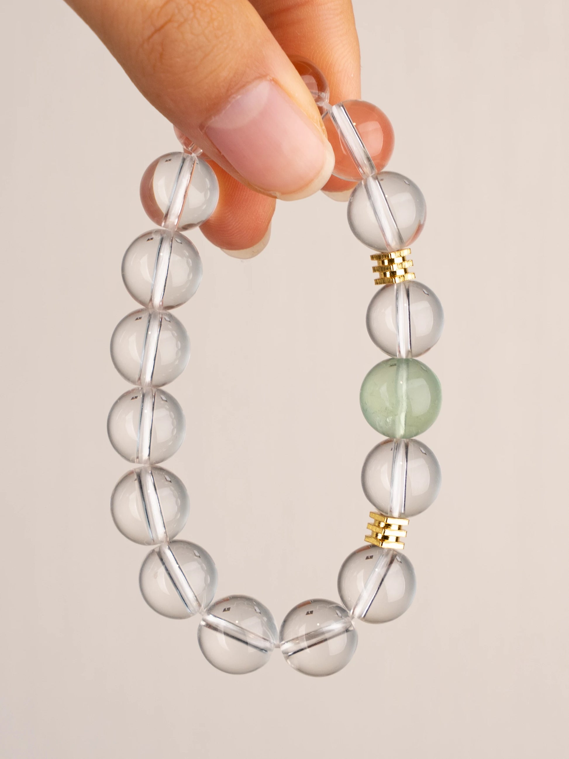 SENLLY Misty Clarity - Beaded Stretch Bracelet with Natural Green Fluorite & Clear Quartz, Handcrafted Natural Stone Jewelry for Calm, Clarity & Inner Balance