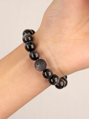 SENLLY Shadow Clarity - Beaded Stretch Bracelet with Silver Obsidian, Handcrafted Natural Stone Jewelry for Grounding, Focus & Balance
