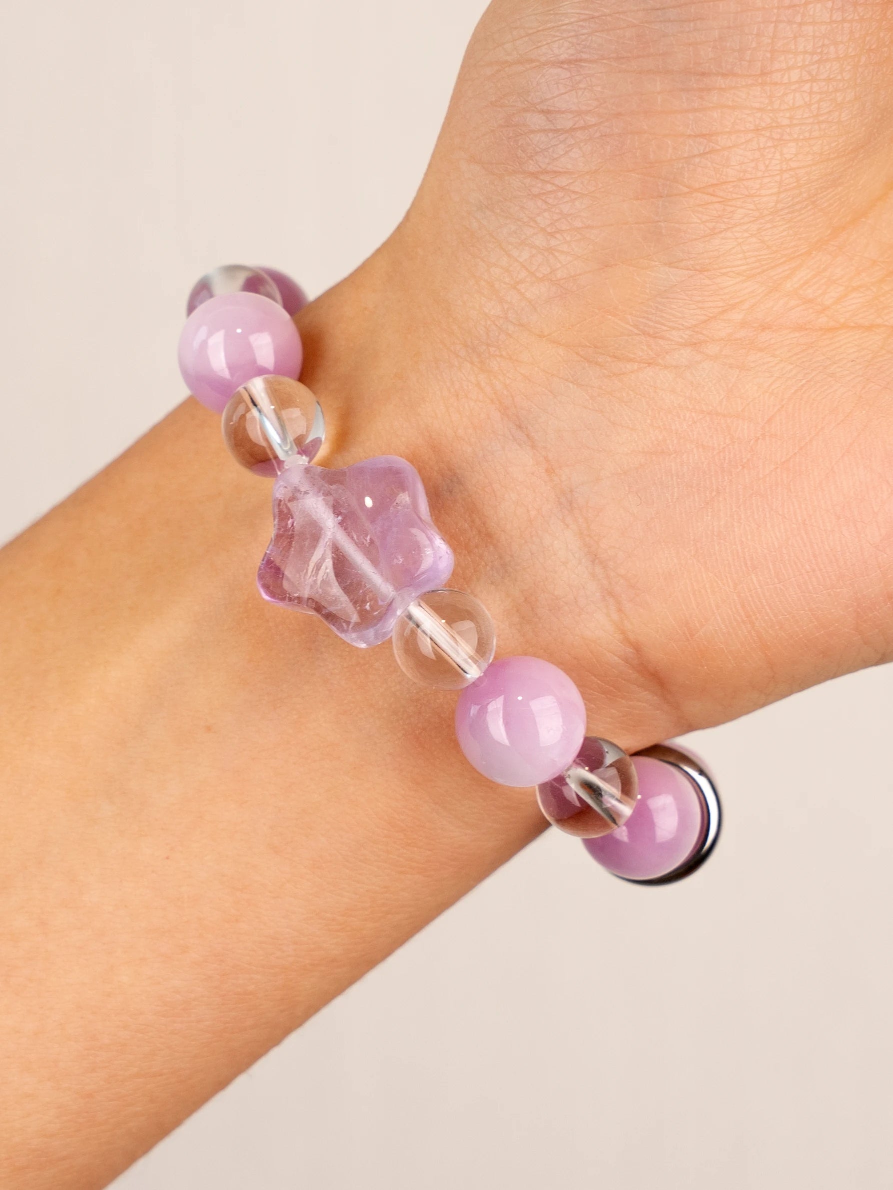 SENLLY Blossom Whisper - Beaded Stretch Bracelet with Natural Kunzite, Clear Quartz & Lavender Amethyst, Handcrafted Natural Stone Jewelry for Calm, Love & Emotional Clarity