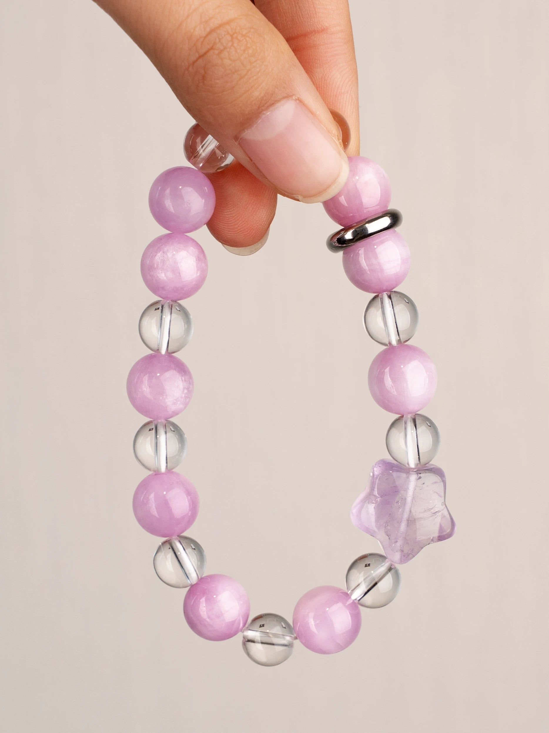 SENLLY Blossom Whisper - Beaded Stretch Bracelet with Natural Kunzite, Clear Quartz & Lavender Amethyst, Handcrafted Natural Stone Jewelry for Calm, Love & Emotional Clarity
