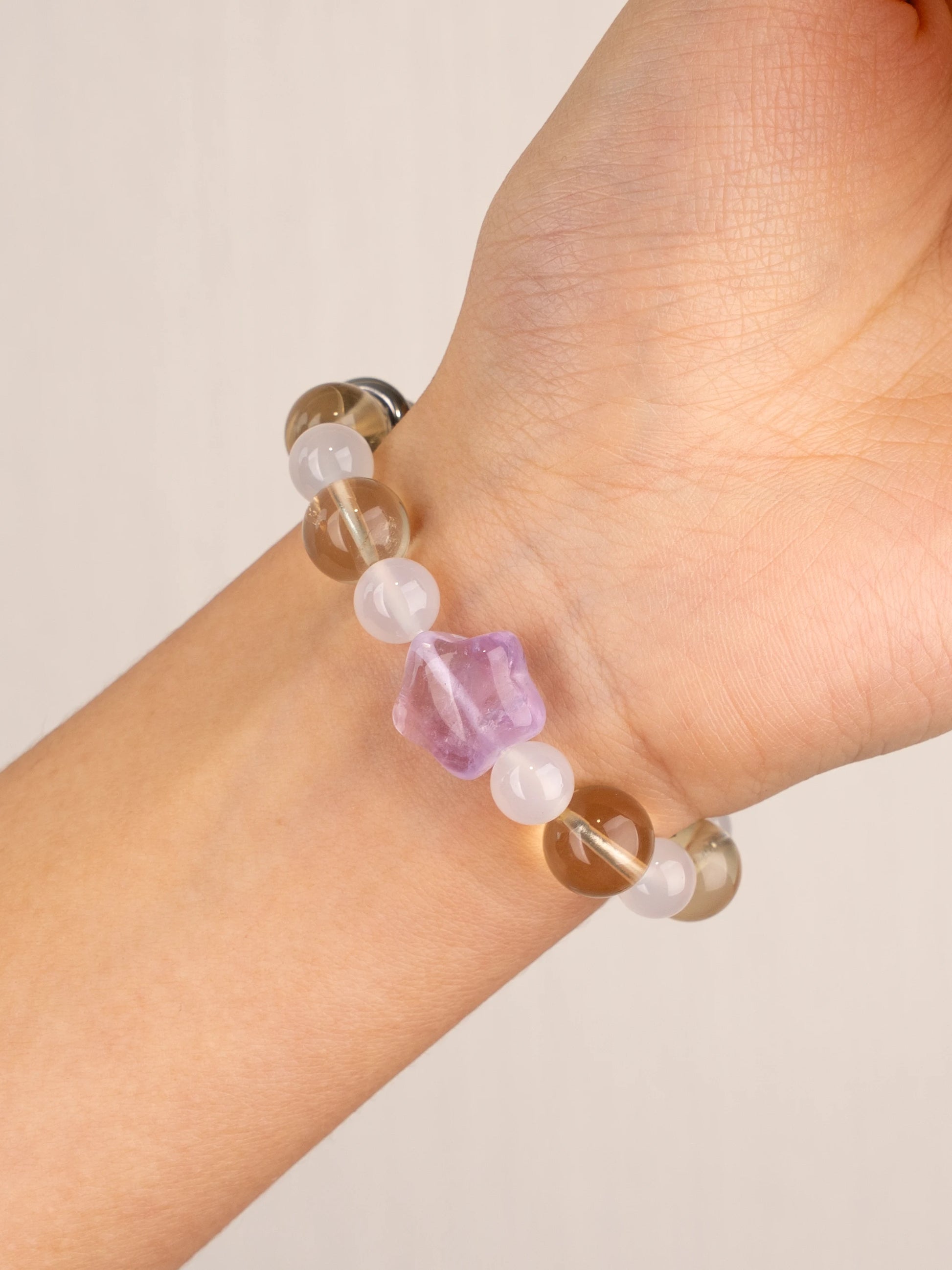 SENLLY Sunlit Bloom - Beaded Stretch Bracelet with Natural Citrine, White Agate & Lavender Amethyst, Handcrafted Natural Stone Jewelry for Joy, Harmony & Emotional Clarity