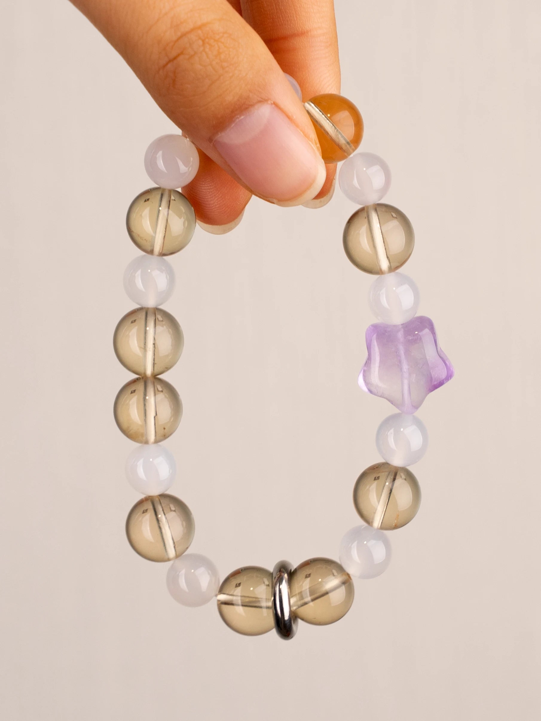 SENLLY Sunlit Bloom - Beaded Stretch Bracelet with Natural Citrine, White Agate & Lavender Amethyst, Handcrafted Natural Stone Jewelry for Joy, Harmony & Emotional Clarity