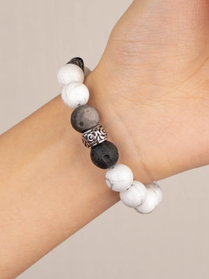 SENLLY Arctic Balance - Howlite & Silver Obsidian Bracelet, Handcrafted Natural Stone Jewelry for Calm Clarity & Modern Minimalism