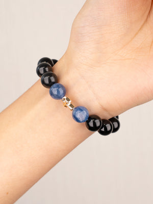 SENLLY Midnight Clarity - Beaded Stretch Bracelet with Kyanite & Black Agate, Handcrafted Natural Stone Jewelry for Focus, Strength & Modern Style
