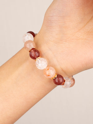 SENLLY Blush Aurora - Beaded Stretch Bracelet with Strawberry Quartz, Pink Hematoid Quartz & Azeztulite, Handcrafted Natural Stone Jewelry for Warm Energy & Soft Radiance