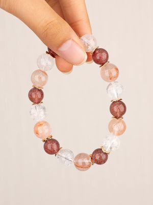 SENLLY Blush Aurora - Beaded Stretch Bracelet with Strawberry Quartz, Pink Hematoid Quartz & Azeztulite, Handcrafted Natural Stone Jewelry for Warm Energy & Soft Radiance