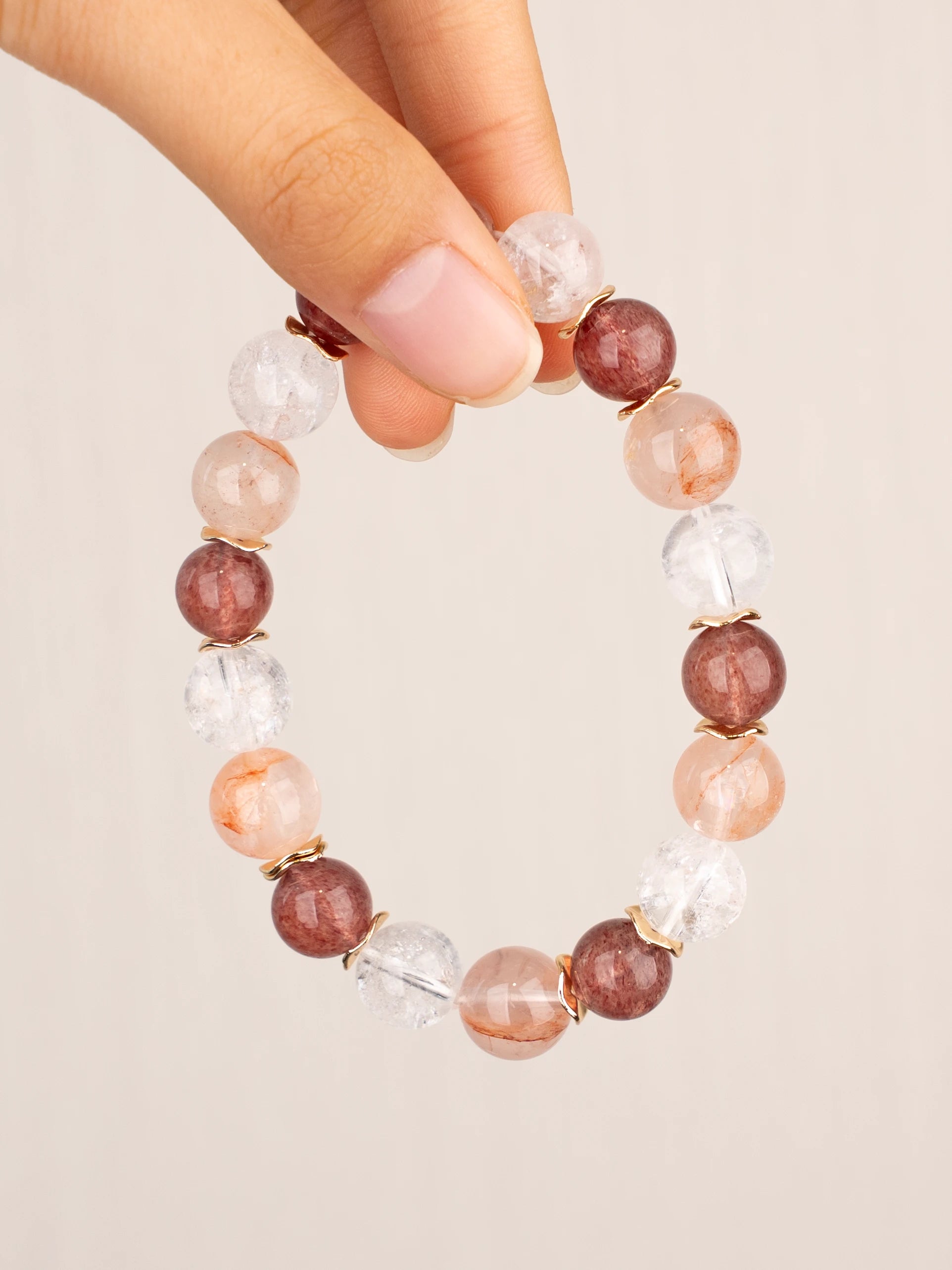 SENLLY Blush Aurora - Beaded Stretch Bracelet with Strawberry Quartz, Pink Hematoid Quartz & Azeztulite, Handcrafted Natural Stone Jewelry for Warm Energy & Soft Radiance
