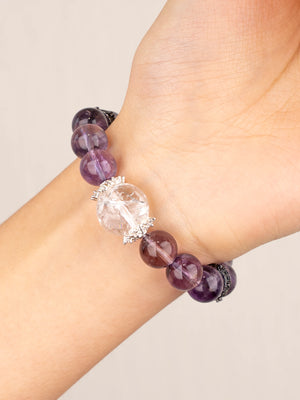 SENLLY Lavender Calm - Beaded Stretch Bracelet with Natural Lavender Amethyst & Clear Quartz, Handcrafted Natural Stone Jewelry for Serenity, Clarity & Emotional Balance