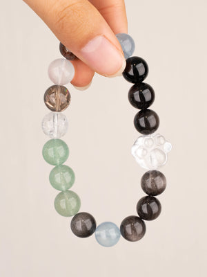 SENLLY Misty Coast - Beaded Stretch Bracelet with Natural Clear Quartz, Smoky Quartz, Aquamarine, Green Strawberry Quartz & Silver Obsidian, Handcrafted Natural Stone Jewelry for Clarity, Calm & Emotional Balance