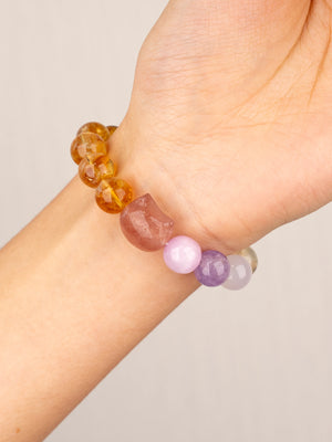 SENLLY Honey Bloom - Beaded Stretch Bracelet with Natural Strawberry Quartz, Citrine & Kunzite, Handcrafted Natural Stone Jewelry for Joy, Love & Emotional Harmony