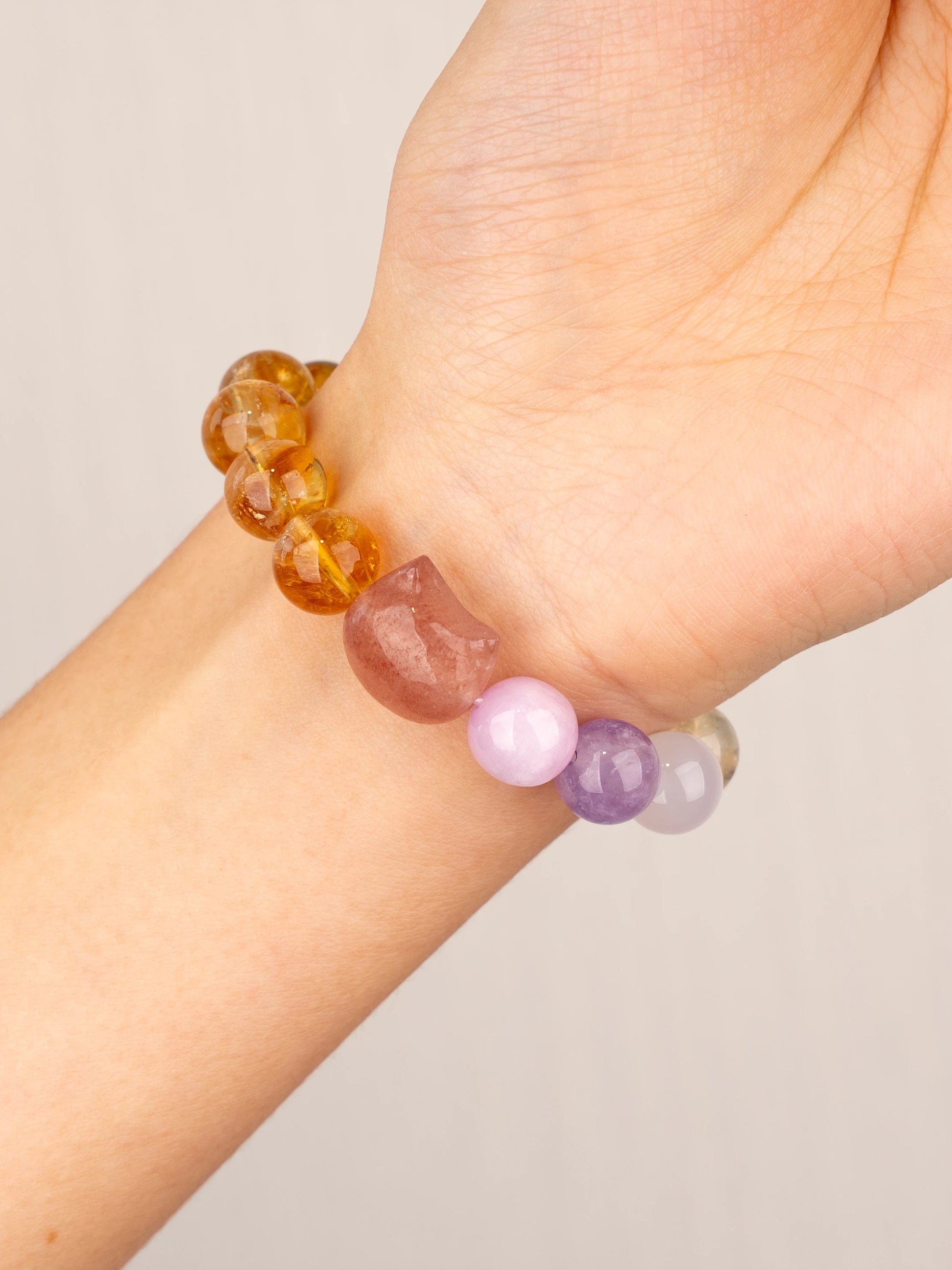 SENLLY Honey Bloom - Beaded Stretch Bracelet with Natural Strawberry Quartz, Citrine & Kunzite, Handcrafted Natural Stone Jewelry for Joy, Love & Emotional Harmony