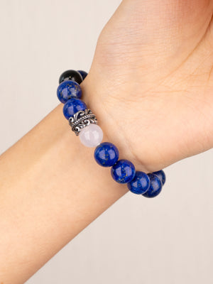 SENLLY Midnight Crest - Beaded Stretch Bracelet with Natural Lapis Lazuli, White Agate & Black Gold Super Seven, Handcrafted Natural Stone Jewelry for Strength, Balance & Modern Style