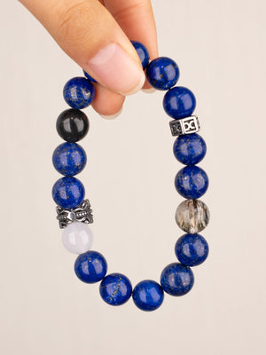 SENLLY Midnight Crest - Beaded Stretch Bracelet with Natural Lapis Lazuli, White Agate & Black Gold Super Seven, Handcrafted Natural Stone Jewelry for Strength, Balance & Modern Style