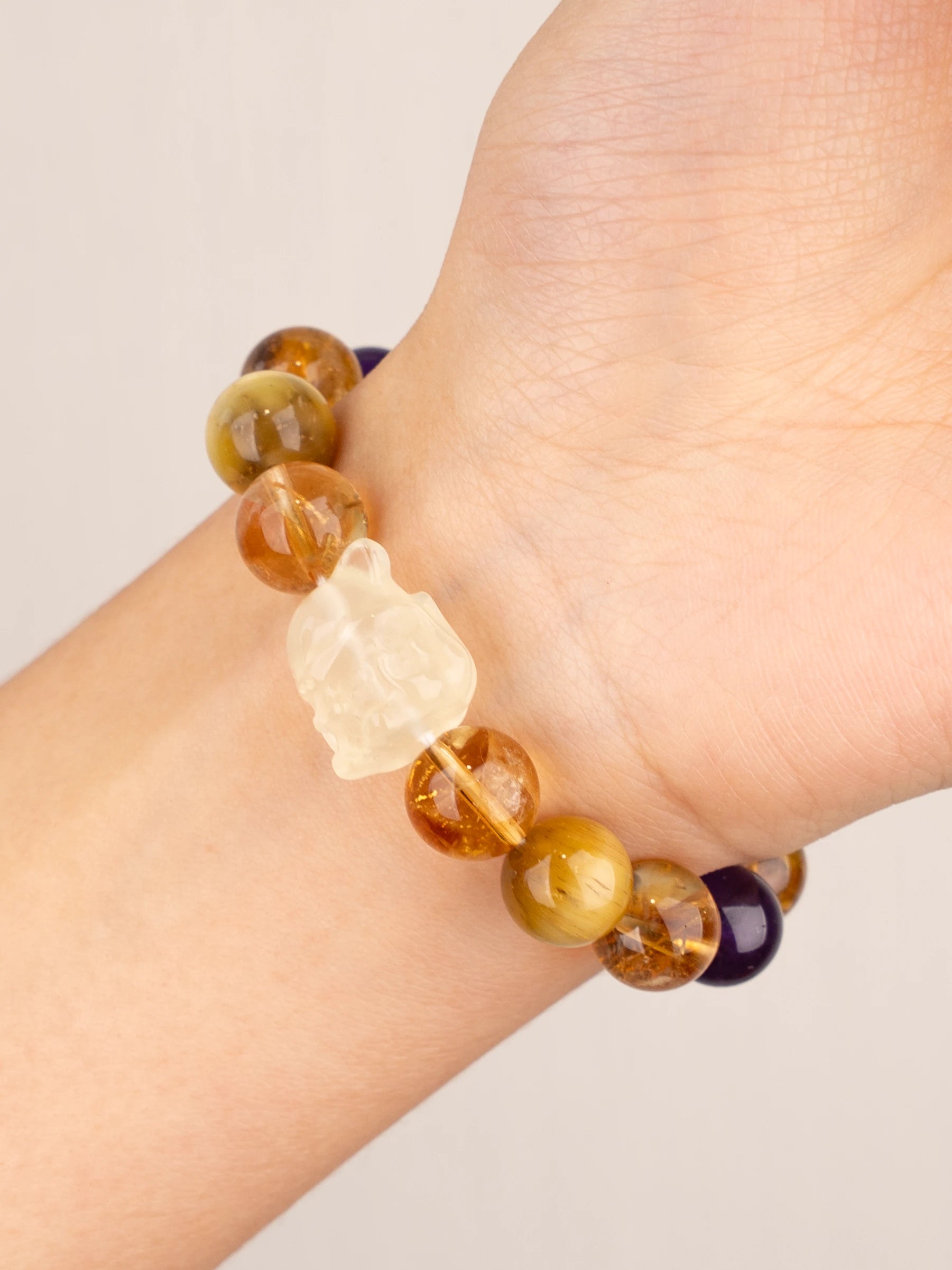 SENLLY Foxfire Radiance - Beaded Stretch Bracelet with Natural Citrine, Amethyst & Tiger Eye, Handcrafted Natural Stone Jewelry for Confidence, Intuition & Positive Energy