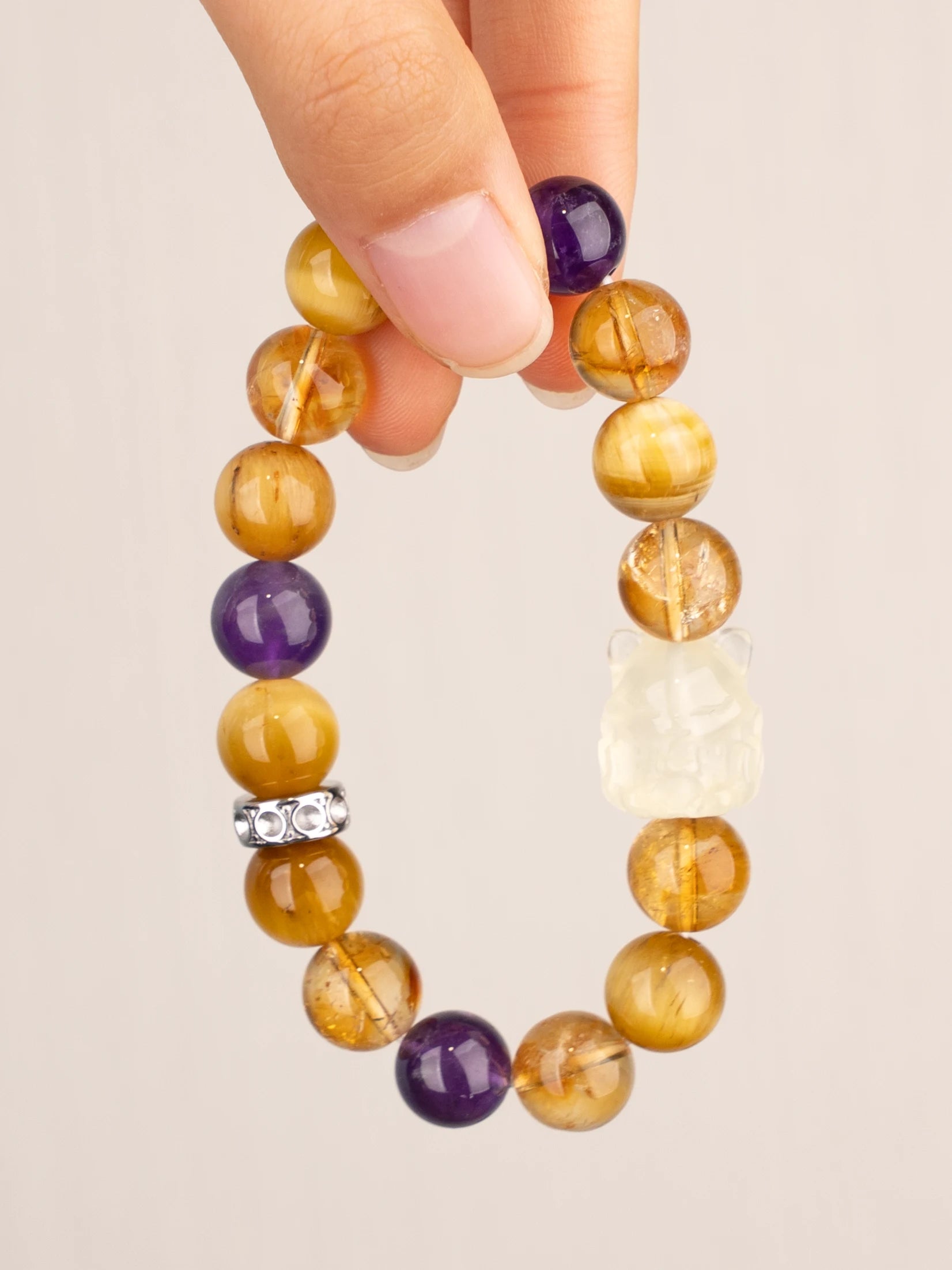 SENLLY Foxfire Radiance - Beaded Stretch Bracelet with Natural Citrine, Amethyst & Tiger Eye, Handcrafted Natural Stone Jewelry for Confidence, Intuition & Positive Energy