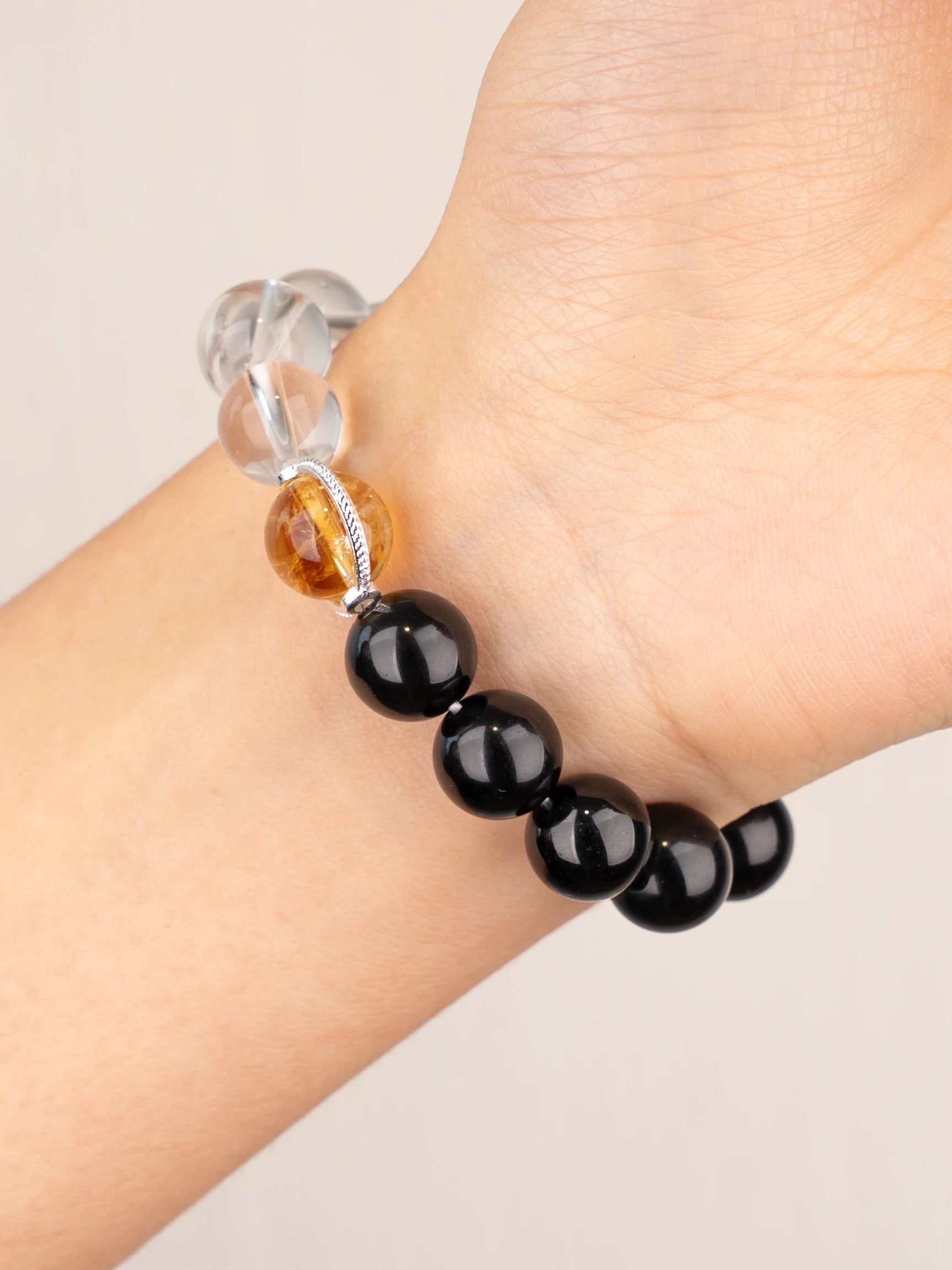 SENLLY Golden Clarity - Beaded Stretch Bracelet with Natural Citrine, Clear Quartz & Black Agate, Handcrafted Natural Stone Jewelry for Strength, Focus & Emotional Balance