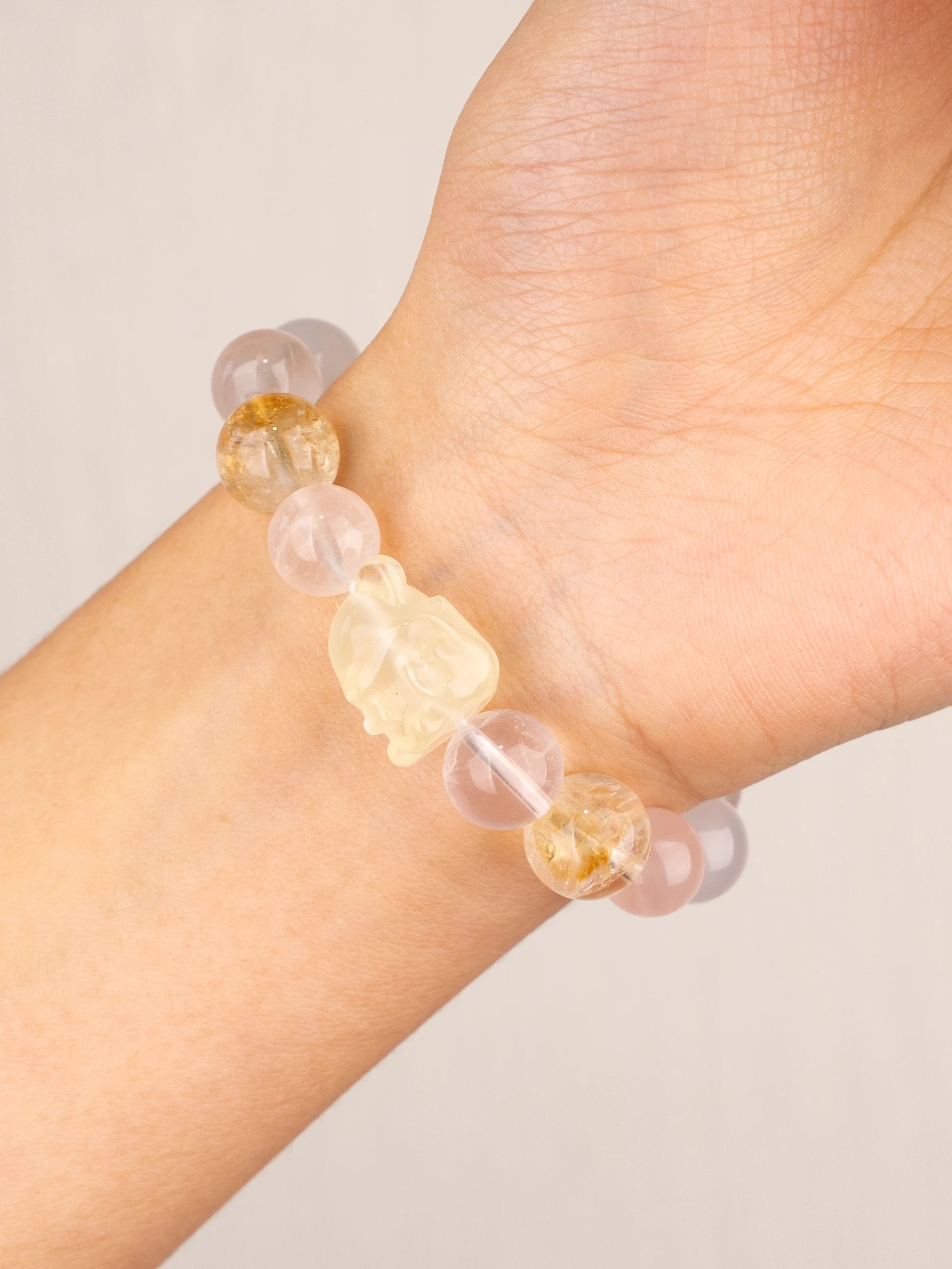 SENLLY Honey Blossom Fox - Beaded Stretch Bracelet with Natural Citrine, Rose Quartz & Clear Quartz, Handcrafted Natural Stone Jewelry for Love, Joy & Positive Energy