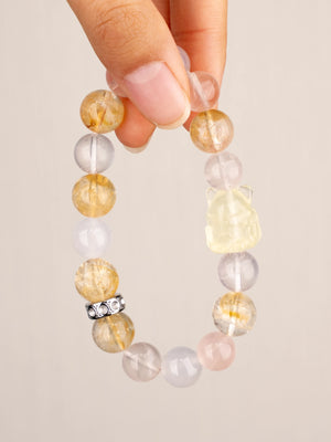 SENLLY Honey Blossom Fox - Beaded Stretch Bracelet with Natural Citrine, Rose Quartz & Clear Quartz, Handcrafted Natural Stone Jewelry for Love, Joy & Positive Energy
