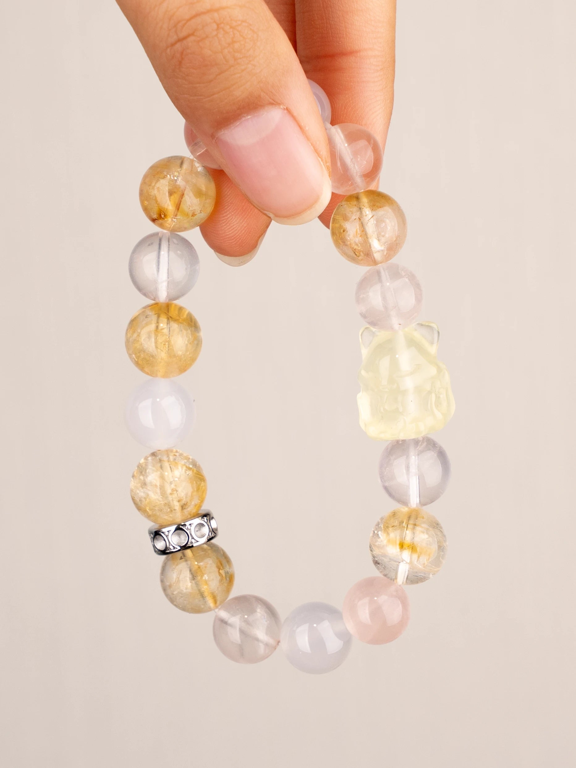 SENLLY Honey Blossom Fox - Beaded Stretch Bracelet with Natural Citrine, Rose Quartz & Clear Quartz, Handcrafted Natural Stone Jewelry for Love, Joy & Positive Energy