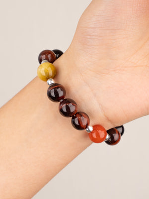 SENLLY Ember Radiance - Beaded Stretch Bracelet with Natural Red Tiger Eye, Tiger Eye & South Red Agate, Handcrafted Natural Stone Jewelry for Strength, Balance & Clarity