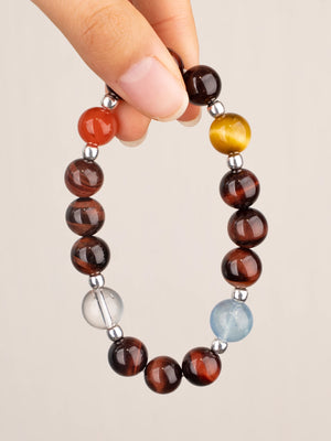 SENLLY Ember Radiance - Beaded Stretch Bracelet with Natural Red Tiger Eye, Tiger Eye & South Red Agate, Handcrafted Natural Stone Jewelry for Strength, Balance & Clarity